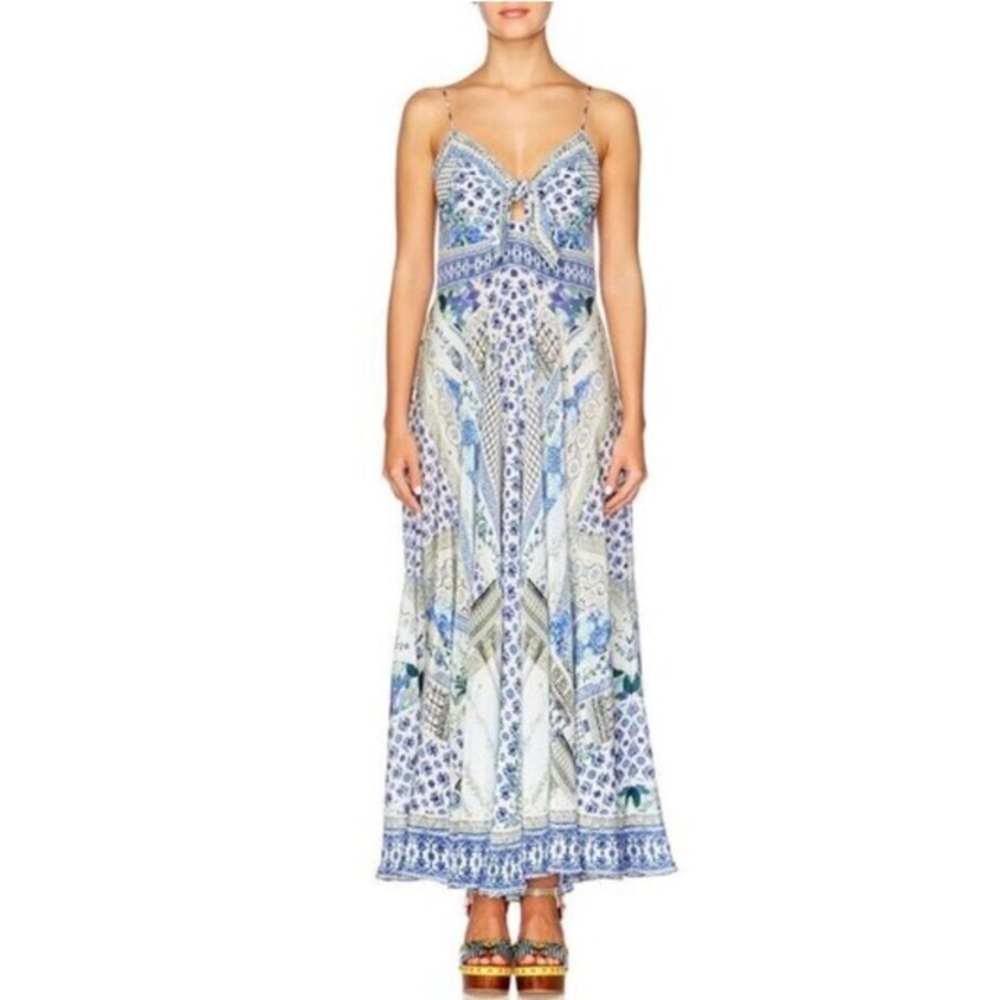 Camilla Salvador Summer Long Silk Maxi Dress‎ With Tie Front Size Small - Picture 4 of 11